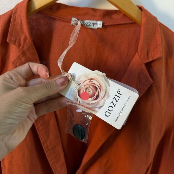 Gozzip Notched Collar Linen and Cotton Back Tie Vest Jacket in Orange L NWT - Picture 4 of 14